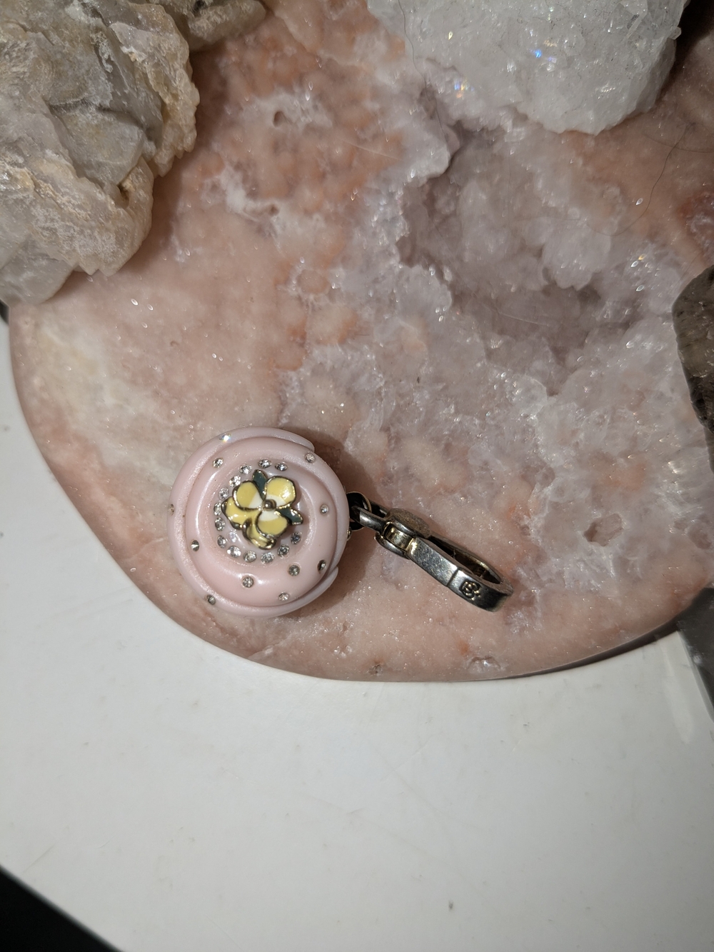 Pink Enamel Flower Pendant Charm